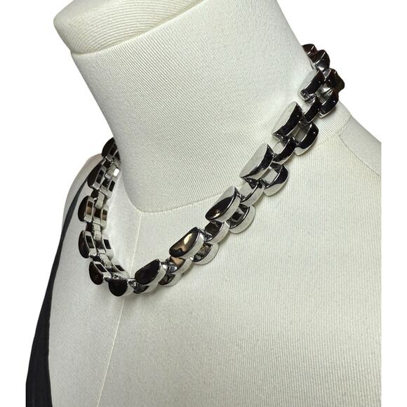 Retired Kate Spade Silver Link Collar Necklace Modern Industrial Statement Heavy - Picture 1 of 4